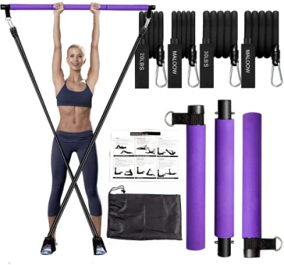 Kit barra portatile per yoga pilates a 3 sezioni con bastoncino per esercizi con fasce di resistenza