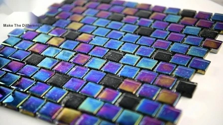 Personalizzazione del campione di piastrelle a mosaico per piscina in vetro quadrato blu iridescente lucido del produttore Foshan